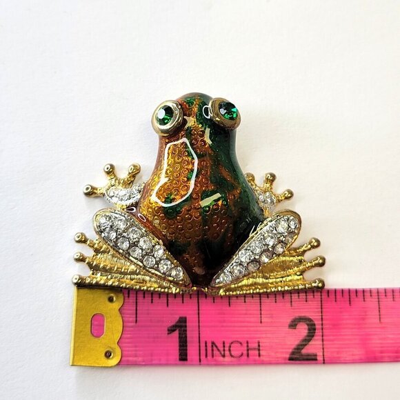 Large Bronze Gold and Green FROG Brooch - Picture 6 of 16